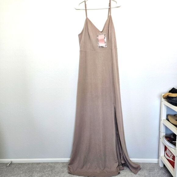 NWT Birdy Grey | Jay Long Dress Crepe Leg Slit In Taupe, Womens XL - Picture 3 of 10